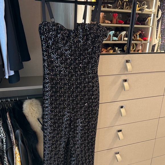 NADINE MERABI Black Strapless Embellished jumpsuit - Picture 1 of 6